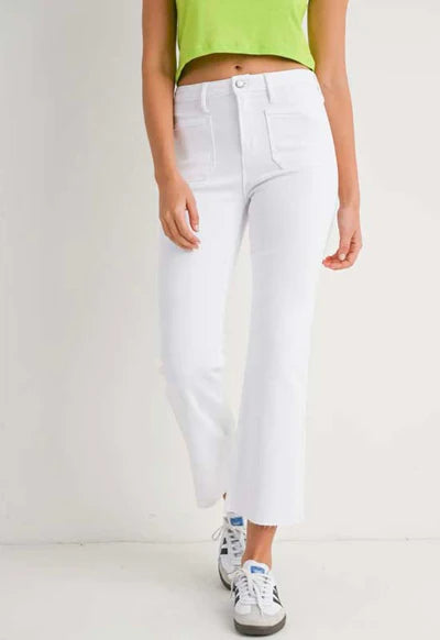 Lilly Patch Pocket Cropped Flare Jeans In Optic White