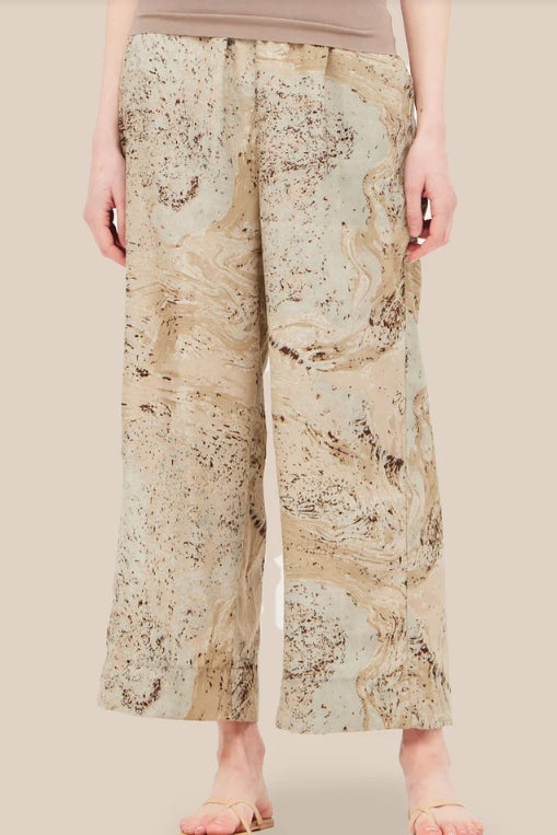 Satin Printed Pants in Desert Sage