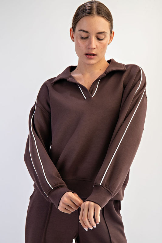 Scuba Double Piping Pants Set In Espresso