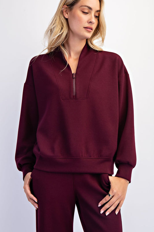 Scuba Luxe Pants Set In Dark Cherry