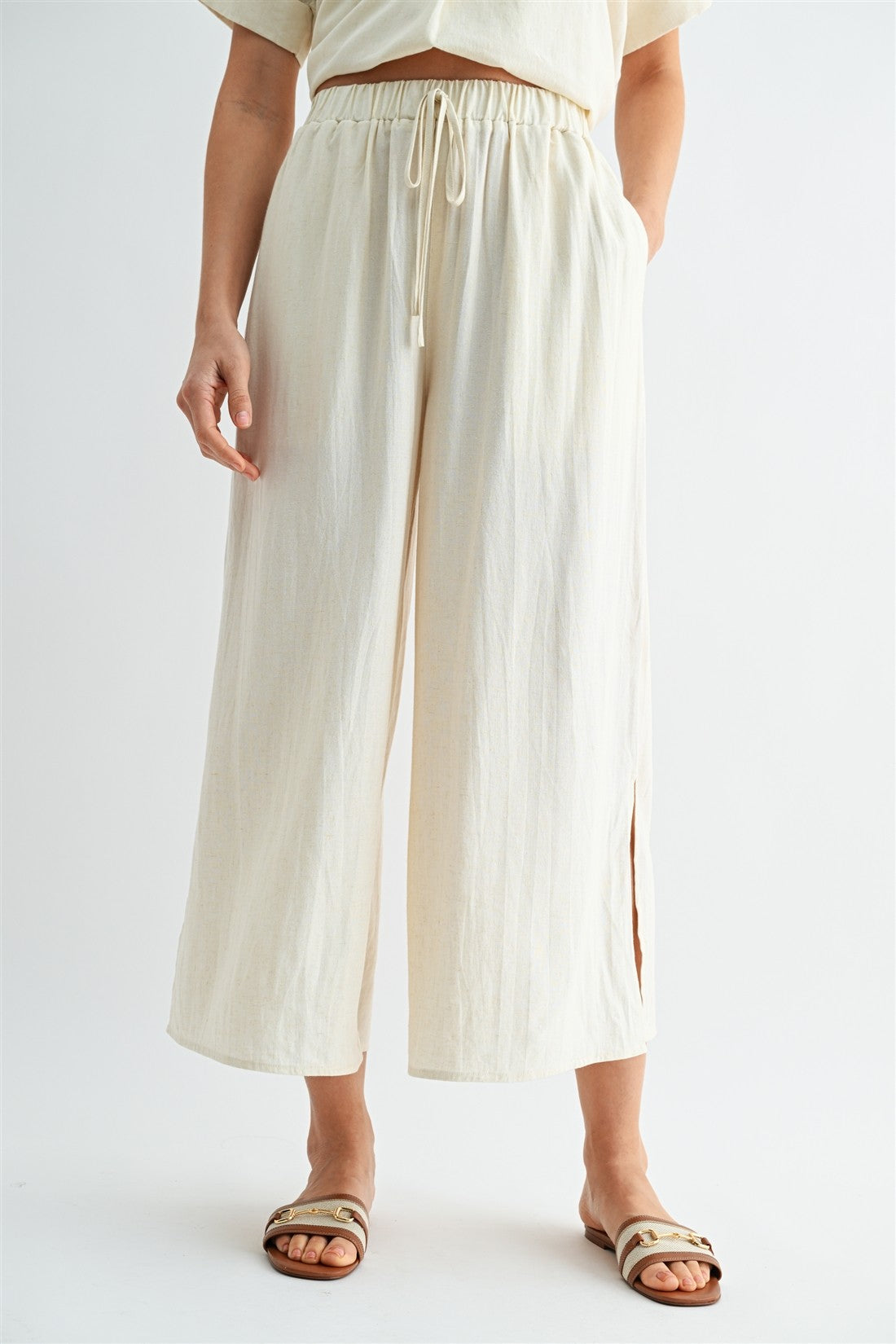 Side Slit Linen Pants In Natural