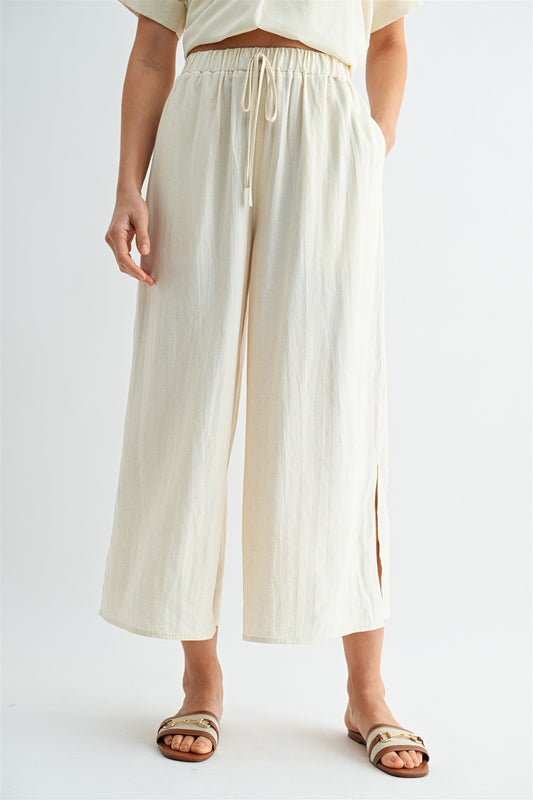 Side Slit Linen Pants In Natural