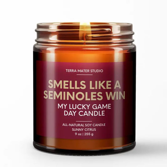 Smells Like A Seminoles Win Game Day Candle Teakwood and Mahogany