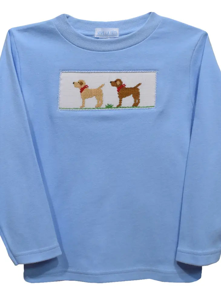 Smocked Dog Tee Light Blue