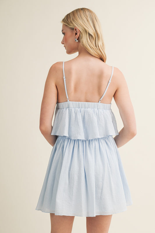 Smocked Waist Cami Mini Dress In Baby Blue