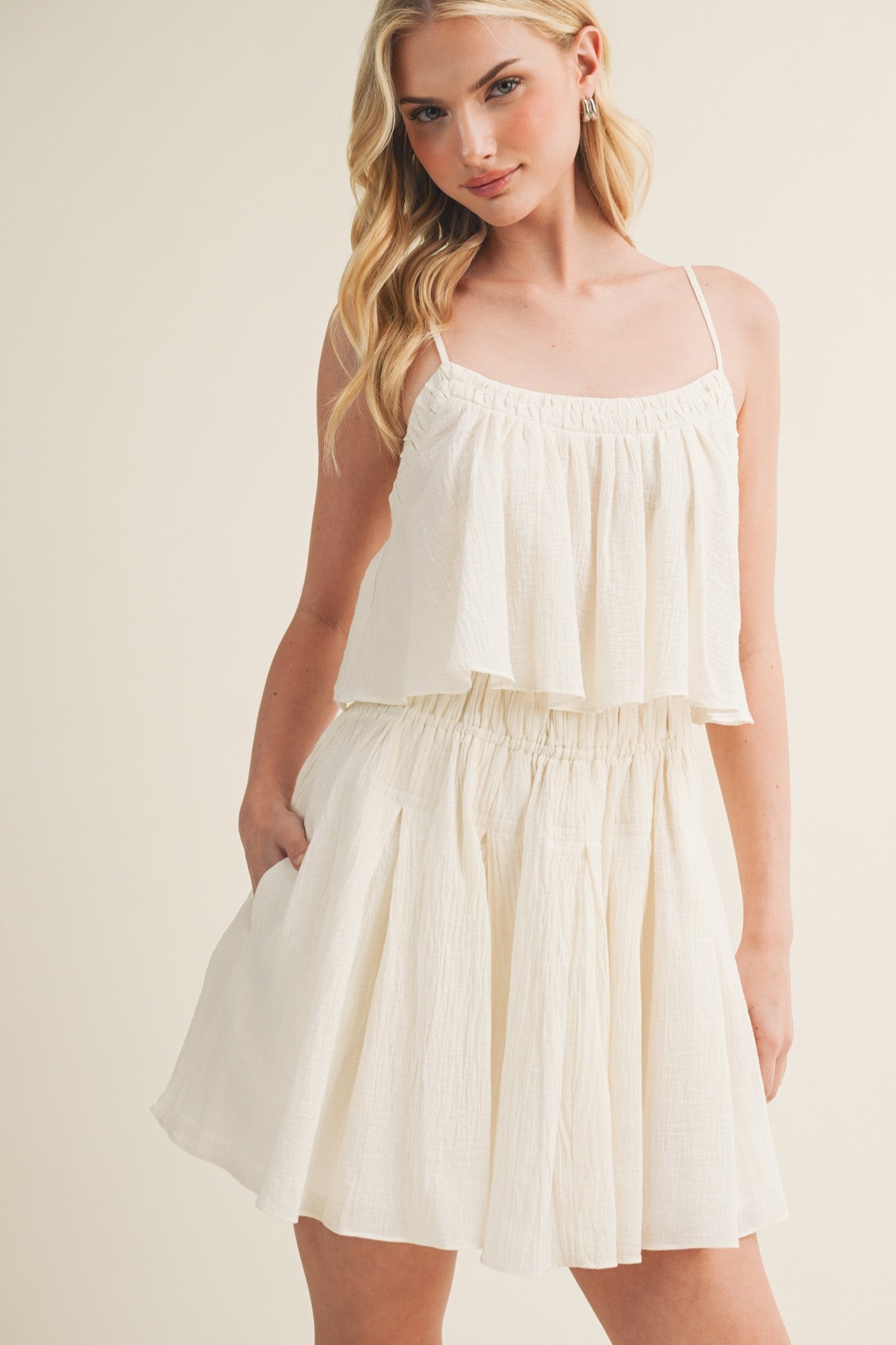 Smocked Waist Cami Mini Dress In Natural