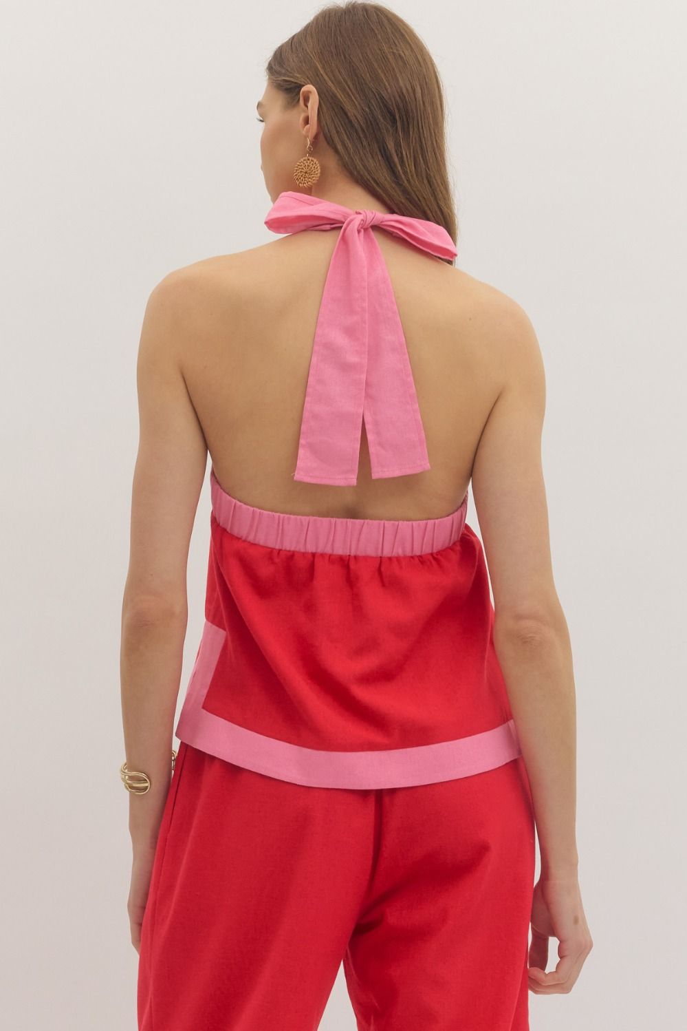 Solid Halter Top In Red/Pink