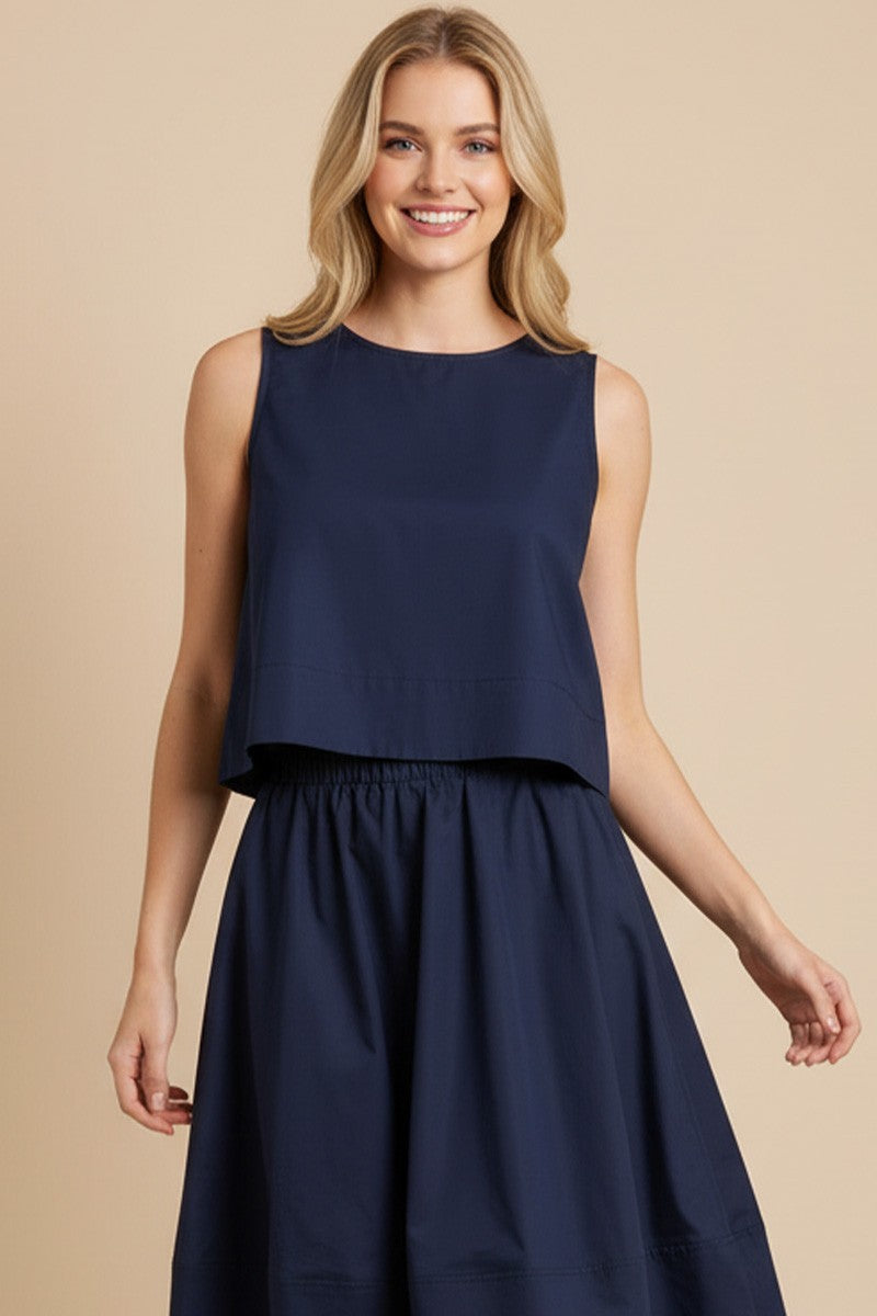 Solid Poplin Sleeveless Top In Ink
