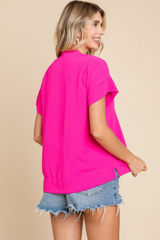 Solid Kimono Sleeves Top in Hot Pink