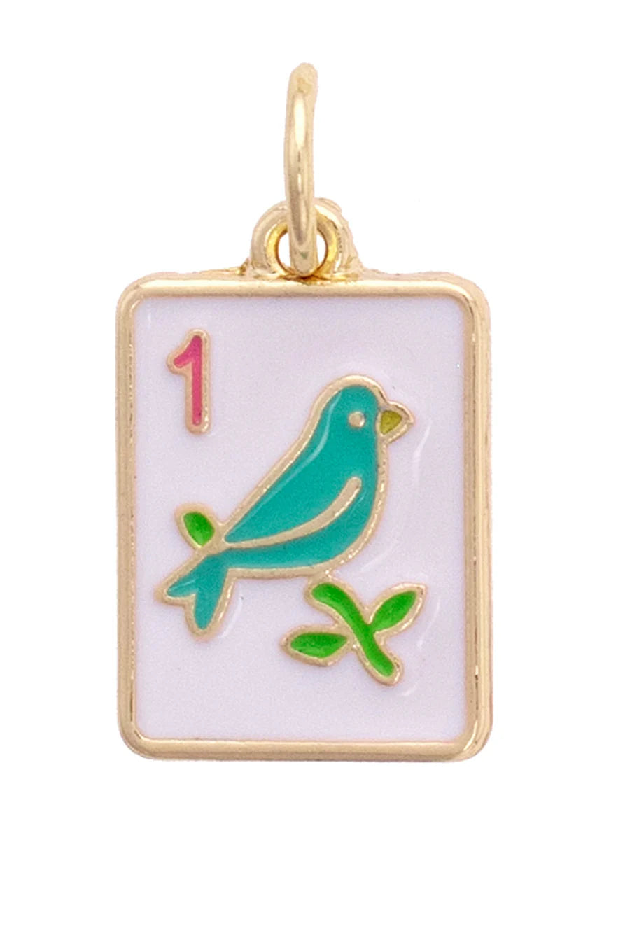 Sparrow Mahjong Tile Charm in White & Teal