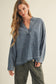 Split-Neck Frayed Edge Denim Blouse