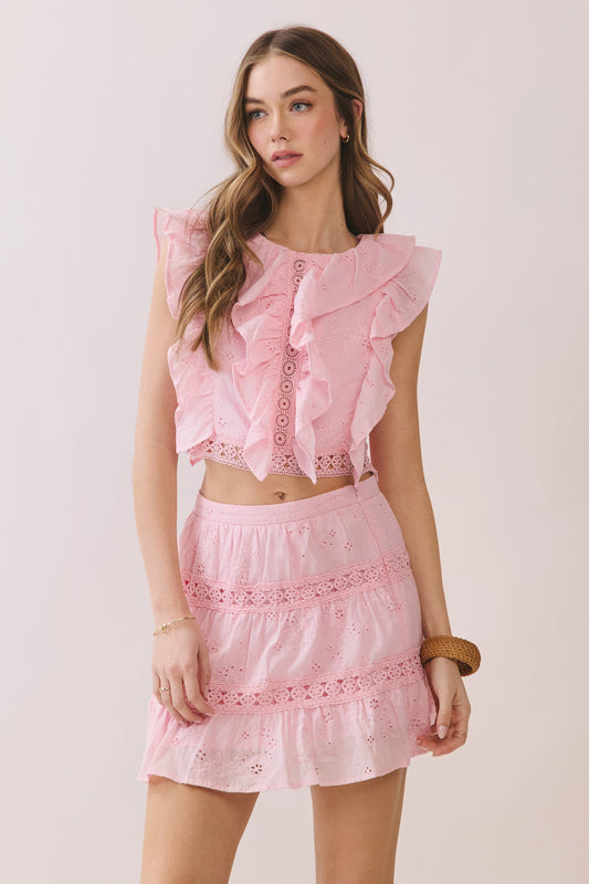 Spring Party Ruffle Skirt Set In Light Pink