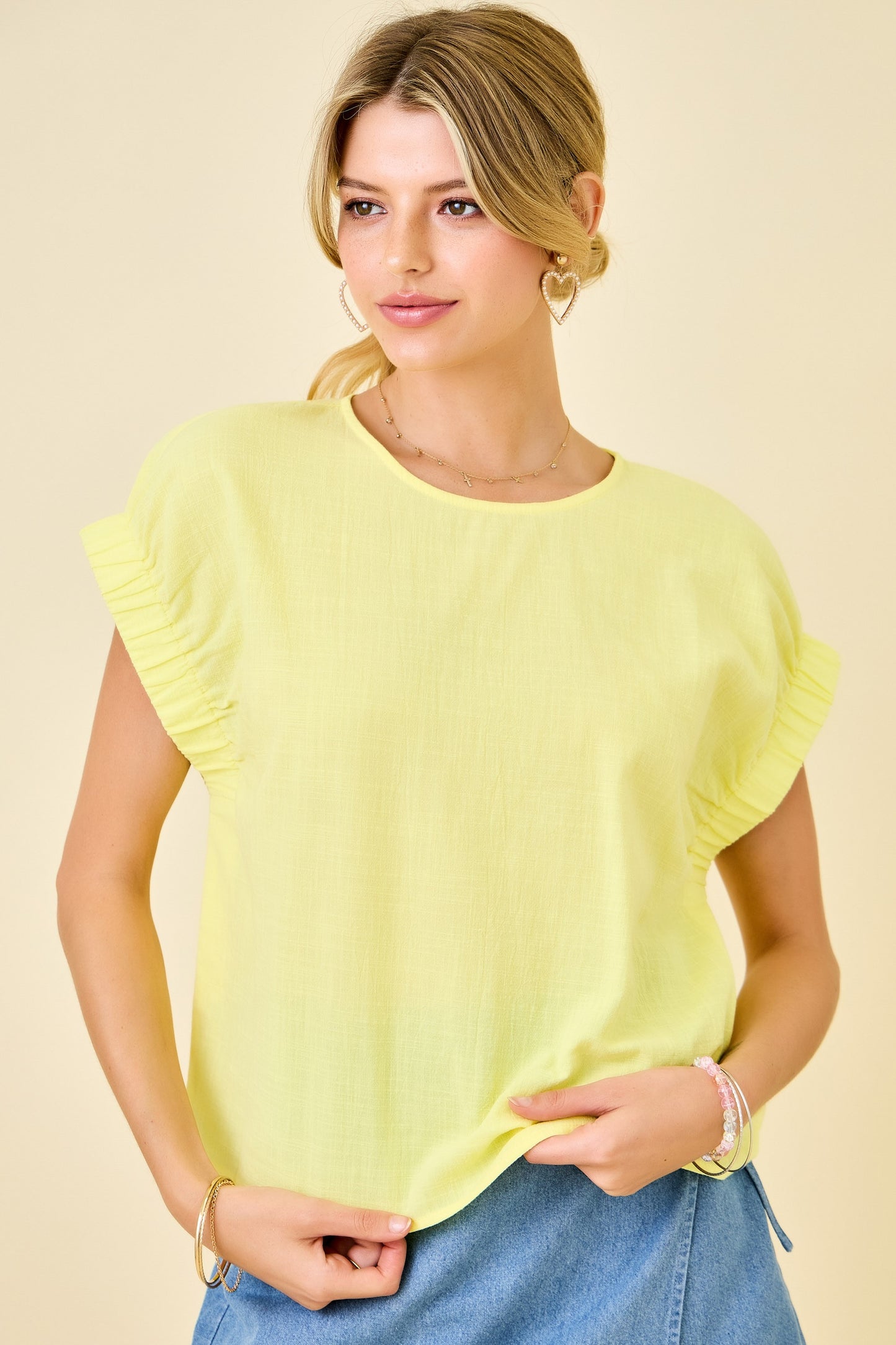 Spring Season Cotton Top In Lemon