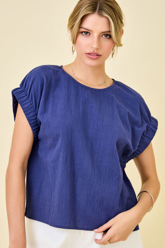Spring Season Cotton Top In Navy