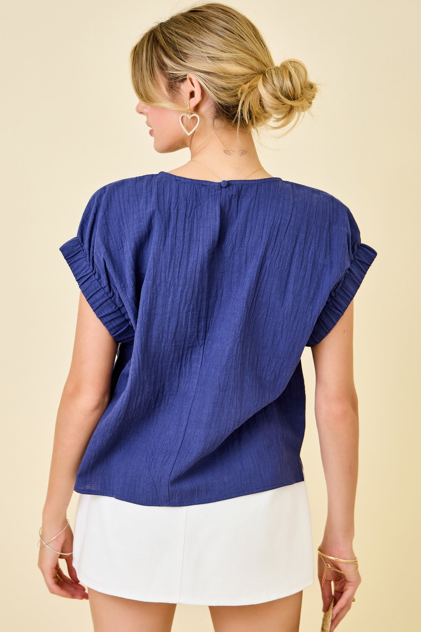 Spring Season Cotton Top In Navy