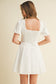 Square Neckline Short Puff Sleeves Mini Dress In White