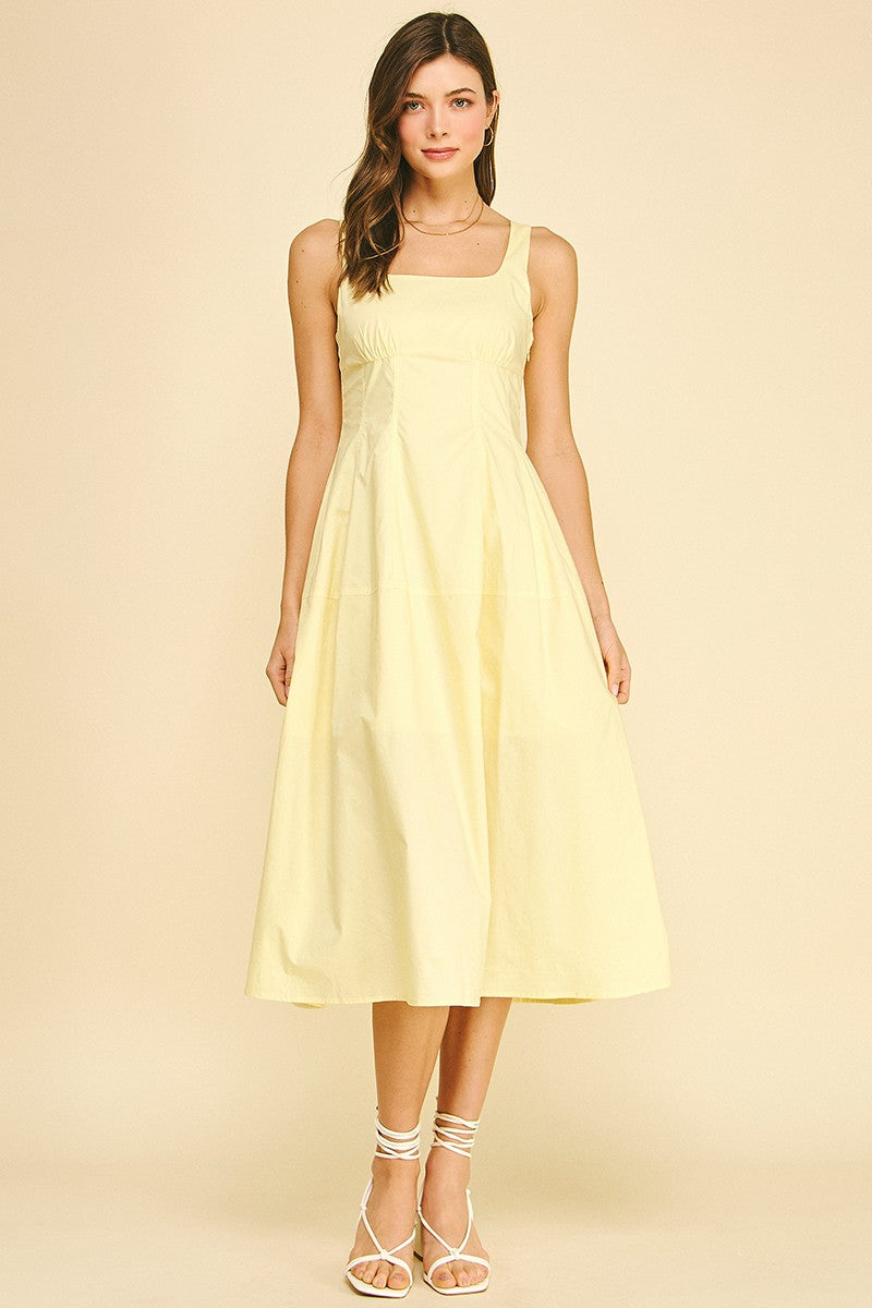 Square Neck A-line Midi Dress in Lemon