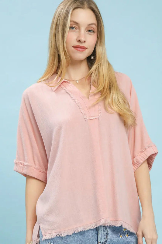 St. Vincent Linen Top In Ice Pink
