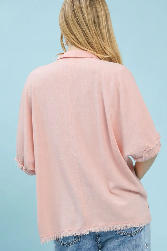 St. Vincent Linen Top In Ice Pink