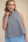 Standing Collar V-Neck Sleeveless Stripe Top