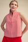 Standing Collar V-Neck Sleeveless Stripe Top