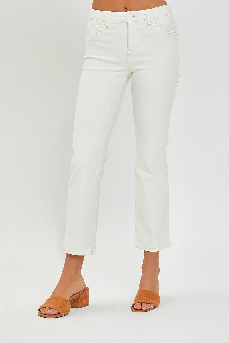 Mid Rise Crop Straight Jean in Cream