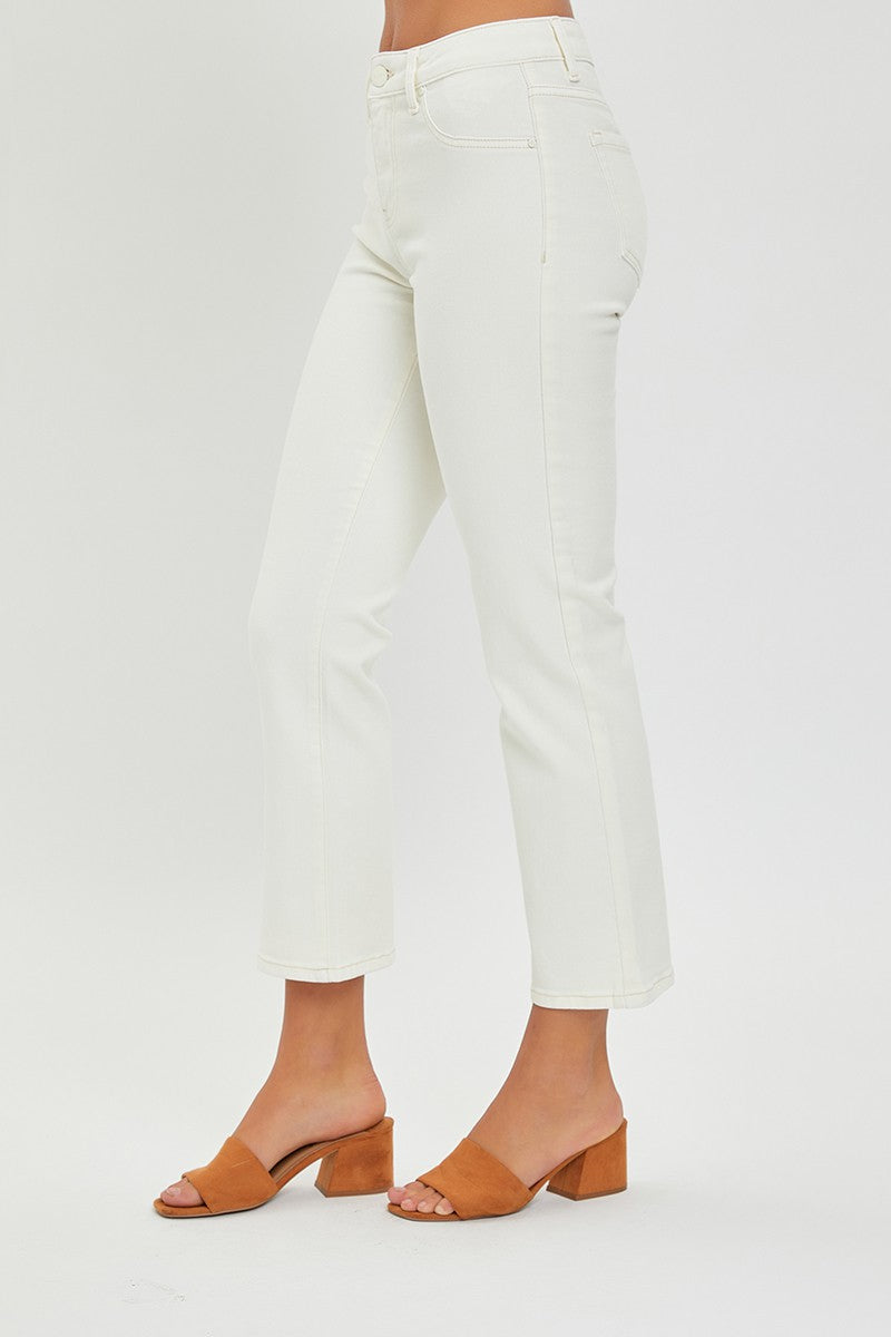 Mid Rise Crop Straight Jean in Cream