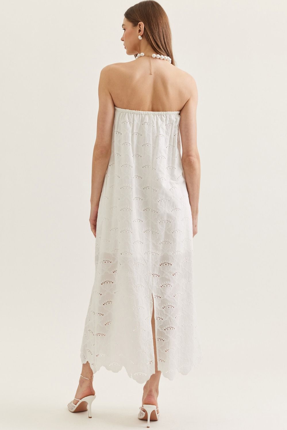 Strapless Eyelet Scallop Hem Maxi in White