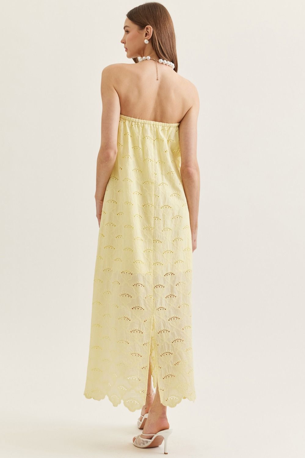 Strapless Eyelet Scallop Hem Maxi in Yellow