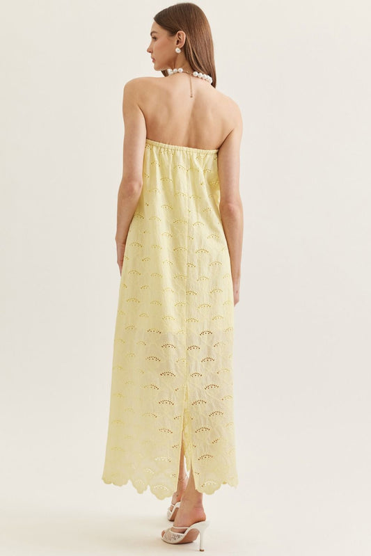 Strapless Eyelet Scallop Hem Maxi in Yellow