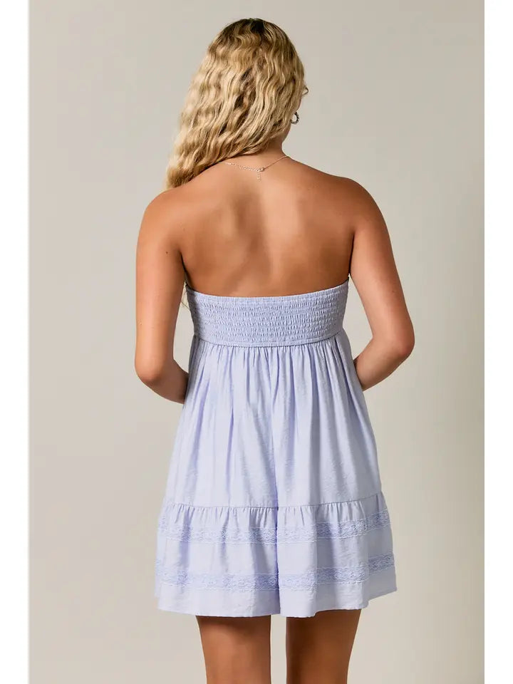 Strapless Lace Trim Babydoll Dress In Blue