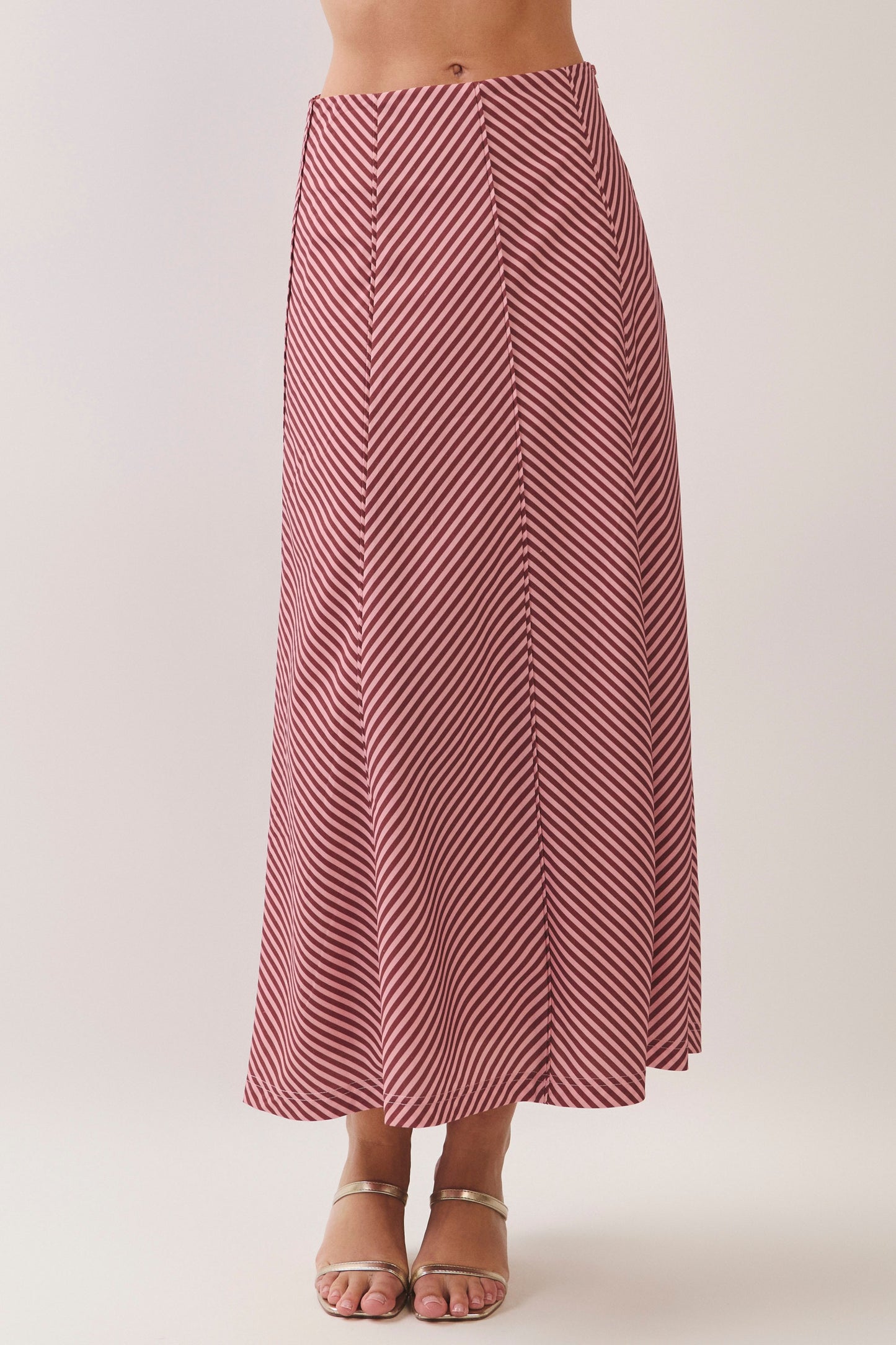Stripe A-line Midi Skirt In Rust