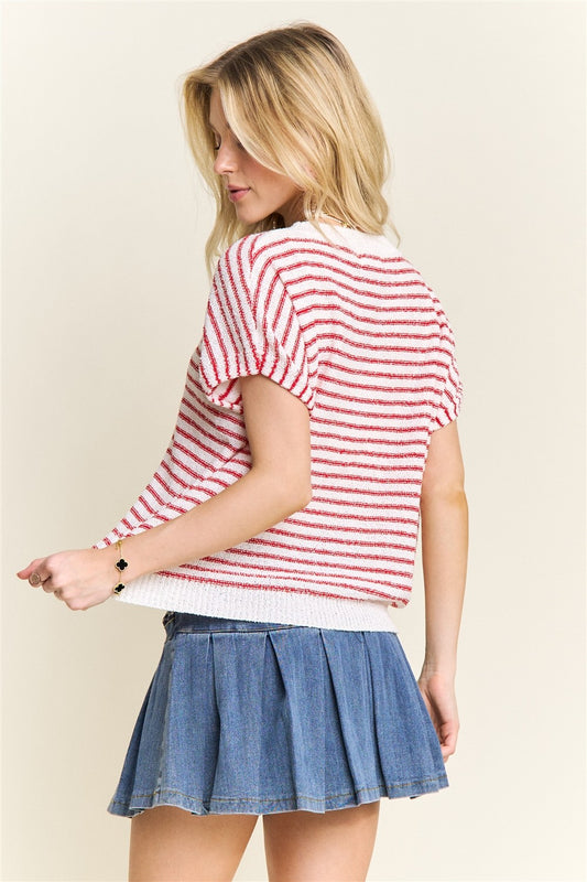 Striped Casual Knit Top In Red