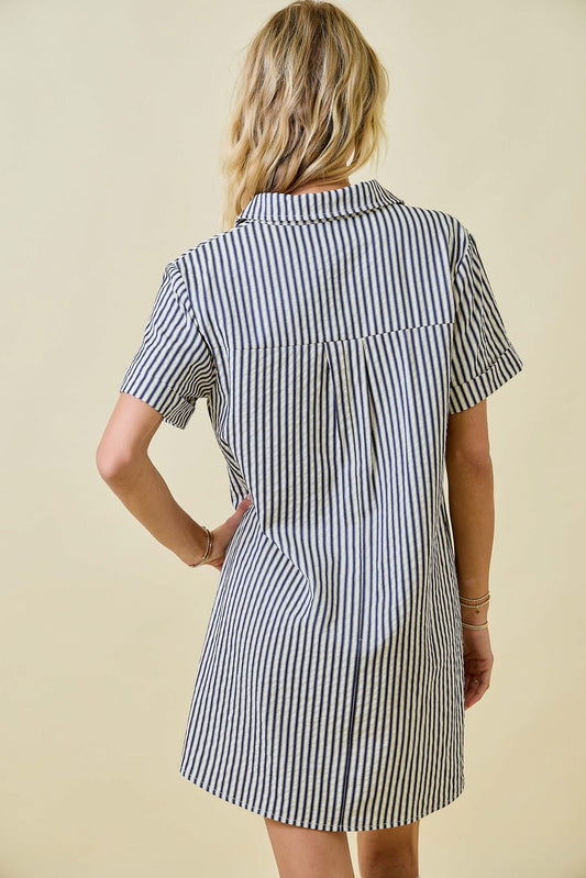 Striped Easy Mini Shirt Dress In Navy