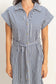 Striped Poplin Belted Shirt Dress With Pockets In Navy