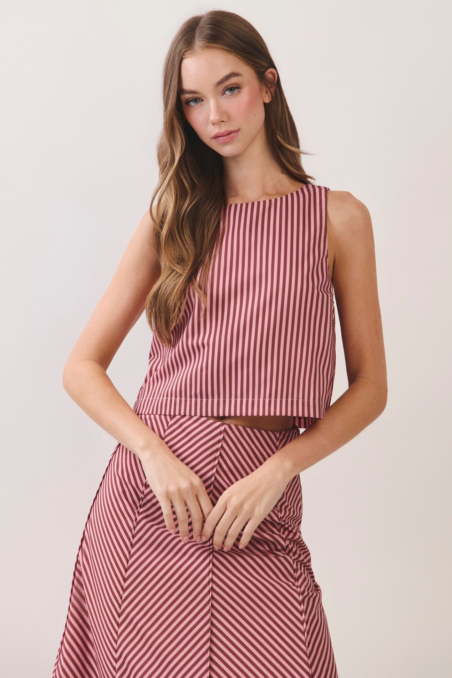 Striped Sleeveless Crop Top In Rust