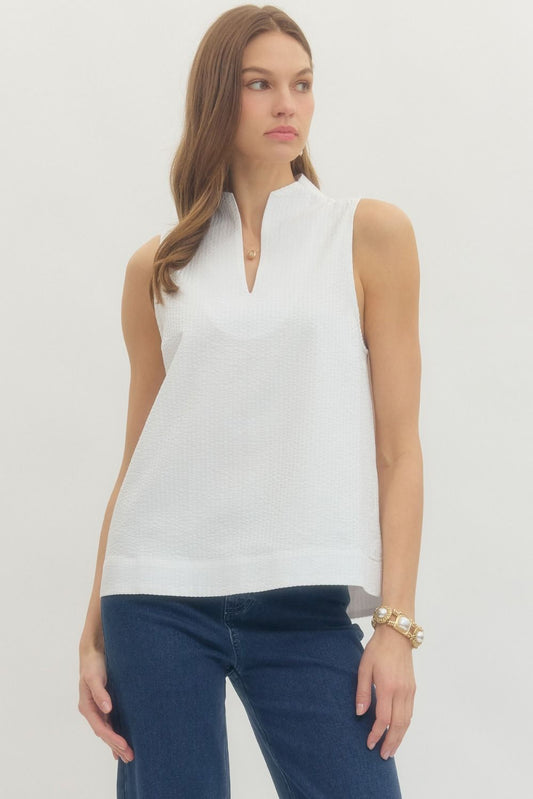 Striped Sleeveless Top In Off White