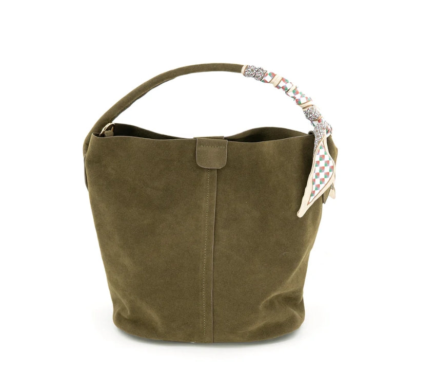 Suede Bucket Bag Medium Olive