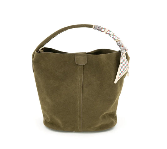 Suede Bucket Bag Medium Olive