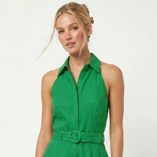 Summer Days Belted Romper In Green
