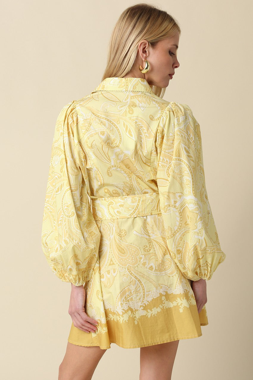 Joy Belted Button Down Shirt Dress in Soleil
