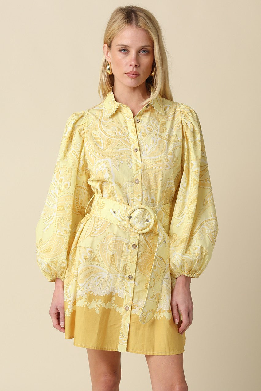 Joy Belted Button Down Shirt Dress in Soleil