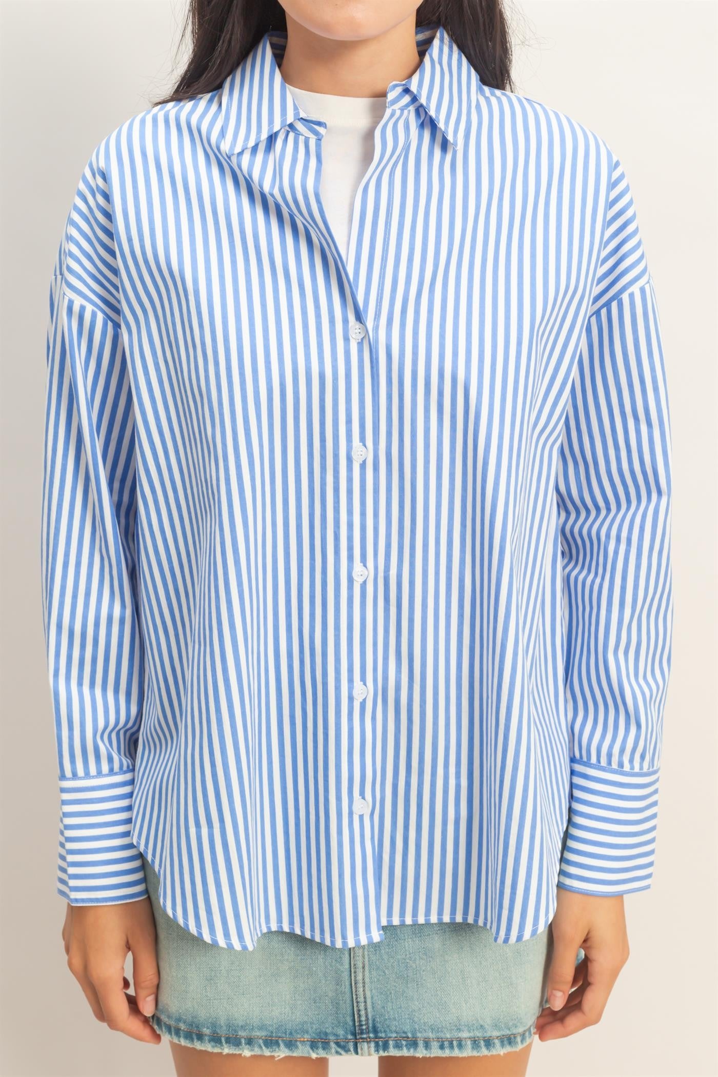 Sunday Stripes Poplin Shirt In Blue