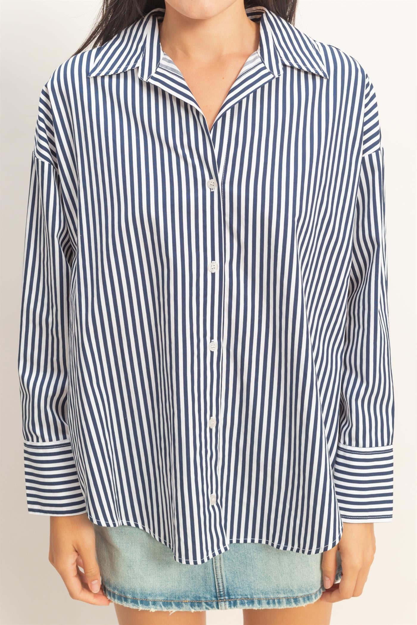 Sunday Stripes Poplin Shirt In Navy