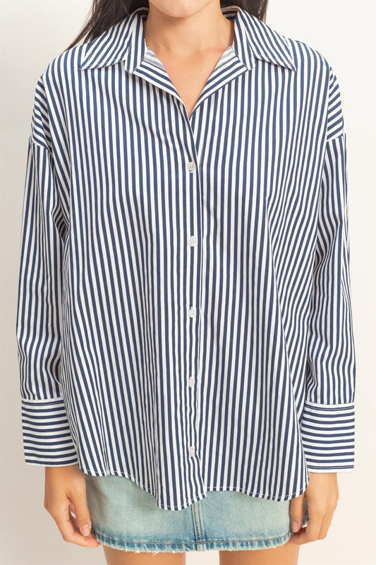 Sunday Stripes Poplin Shirt In Navy