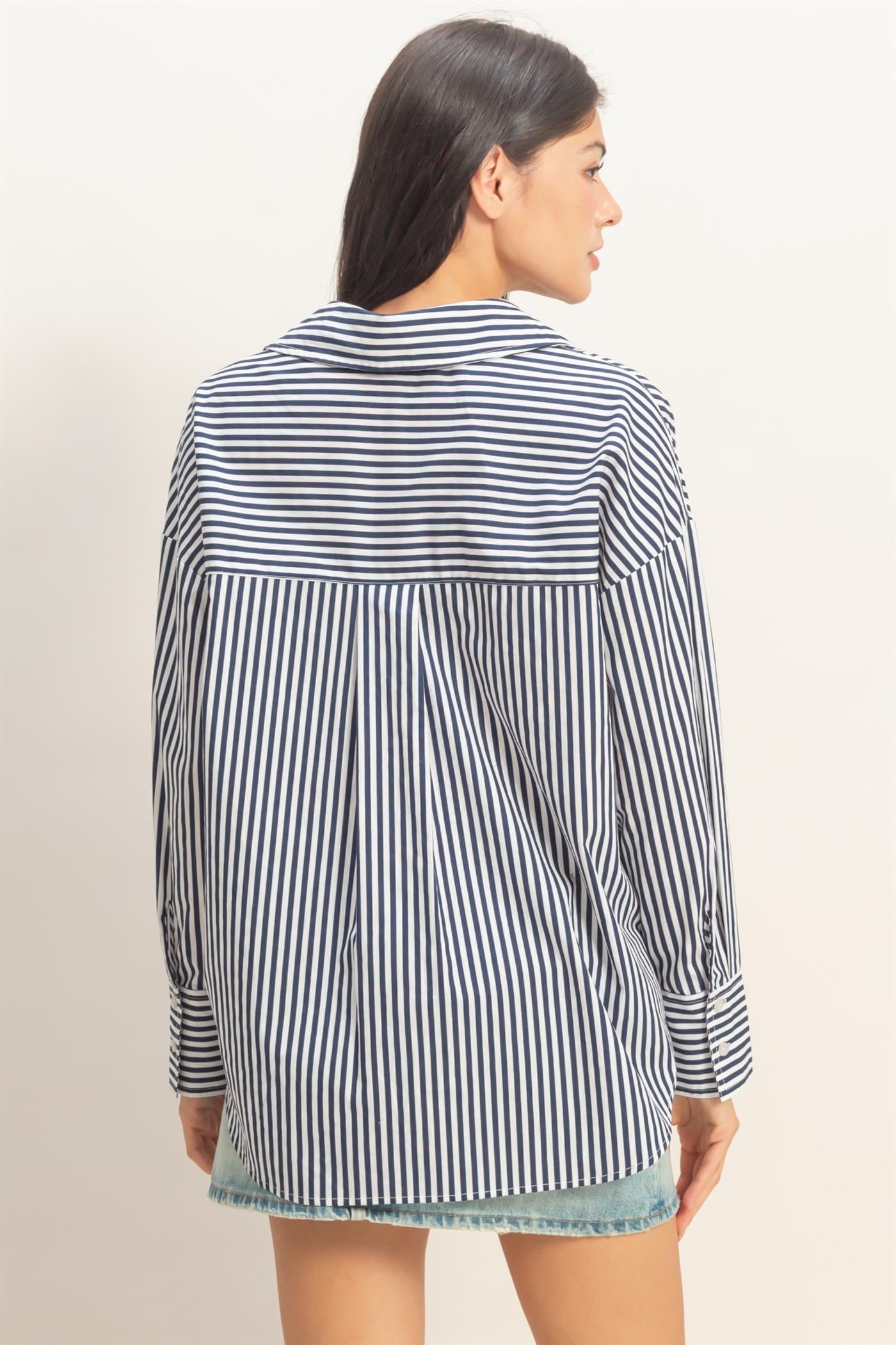 Sunday Stripes Poplin Shirt In Navy