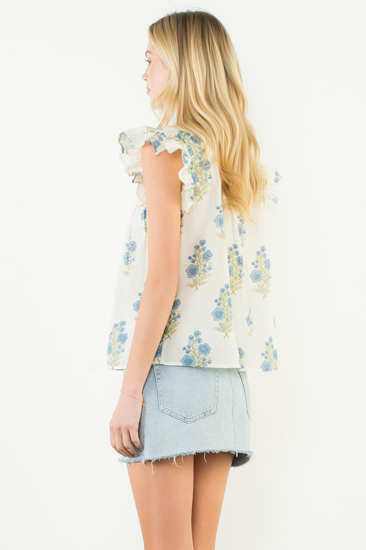 Sweetheart Floral Flutter Sleeve Top