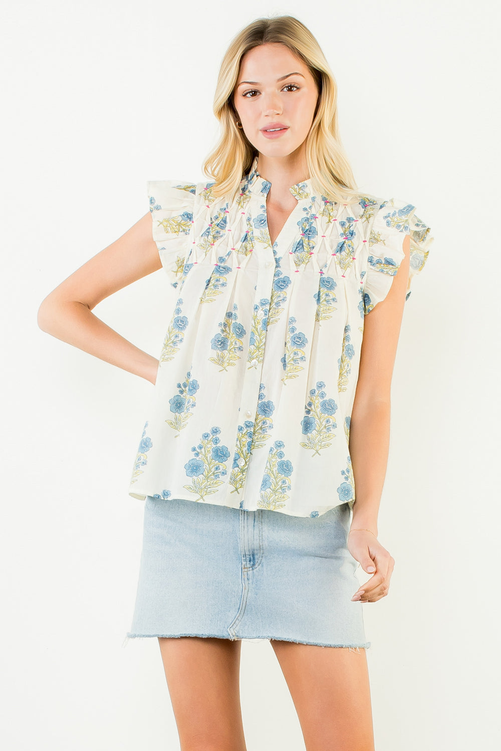 Sweetheart Floral Flutter Sleeve Top