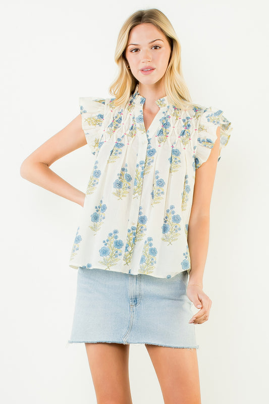 Sweetheart Floral Flutter Sleeve Top