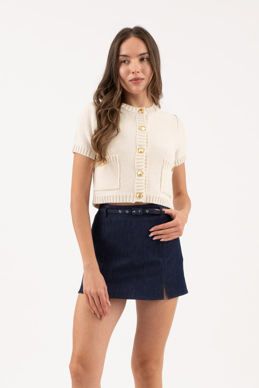 Gold Button Sweater Vest In Cream